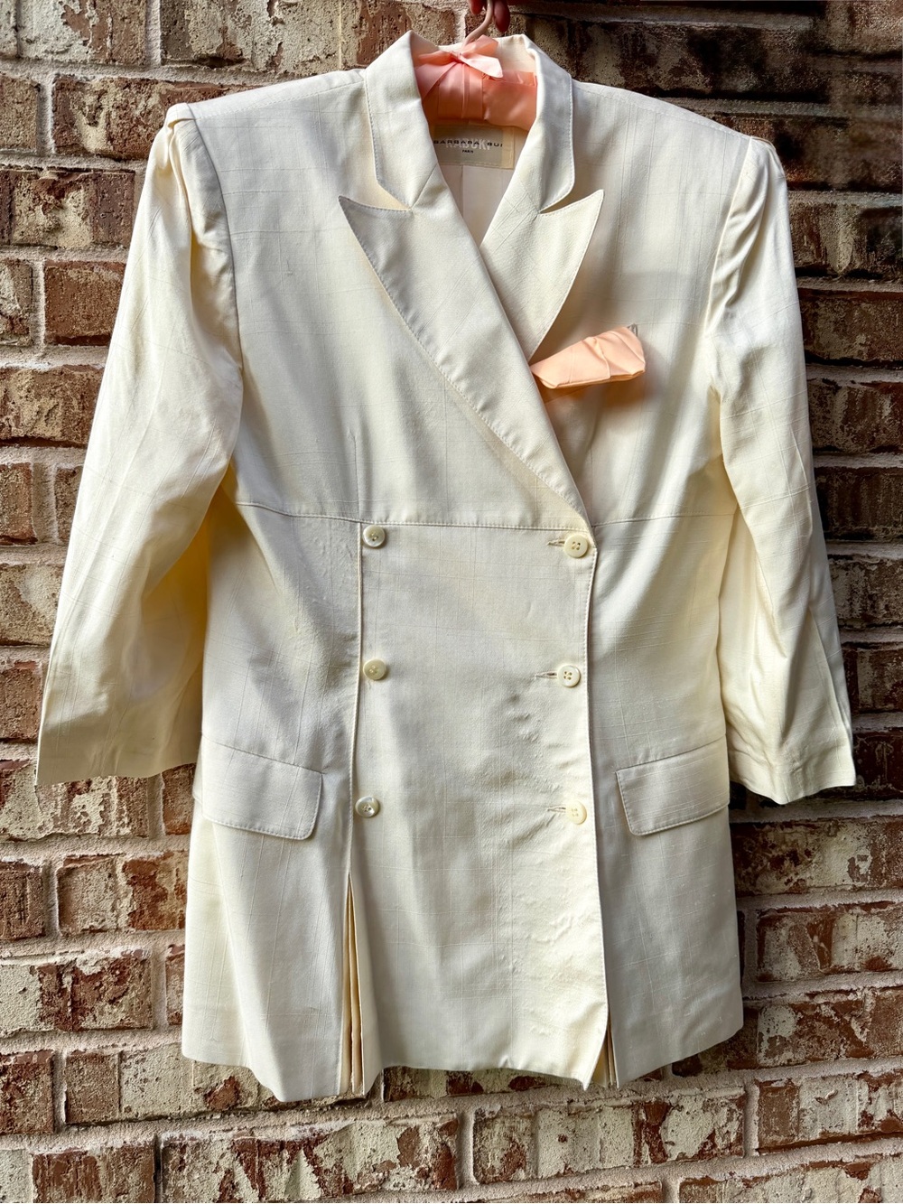 Vintage Barbara Bui 100% Silk Ivory Blazer Double Breasted Sz 4 Paris Kabuki